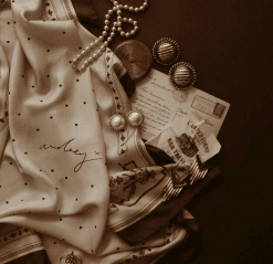 Jewelry and keepsakes on fabric